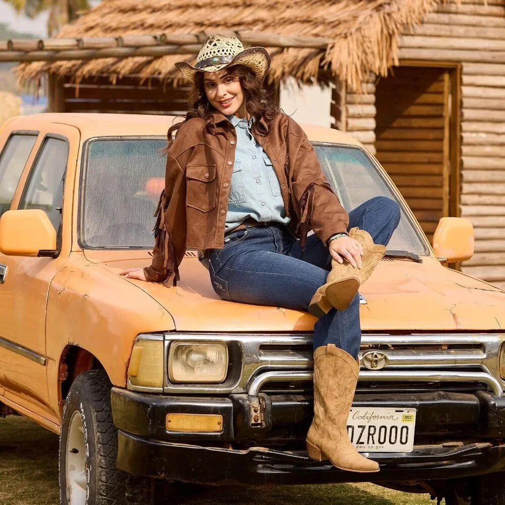 Cowboy Boots For Women Western Cowgirl Boots with Chunky Heel Mid Calf Snip Toe - Picture 6 of 6